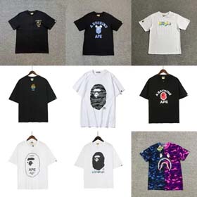 APE letter couple half-sleeved ape round neck print short-sleeved T-shirt-1804  